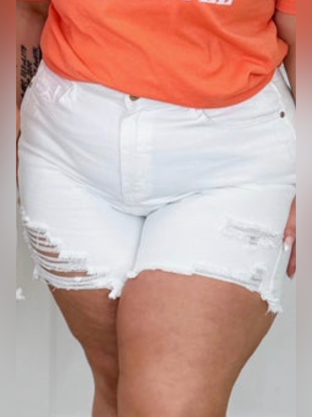 Judy Blue White Rigid Magic Distressed Denim Shorts